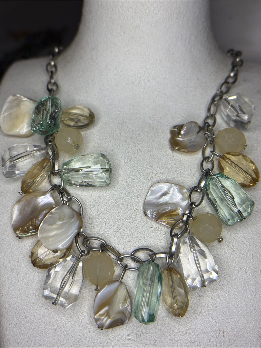 Mixed Gemstone Drop Statement Necklace - Neutral Tones